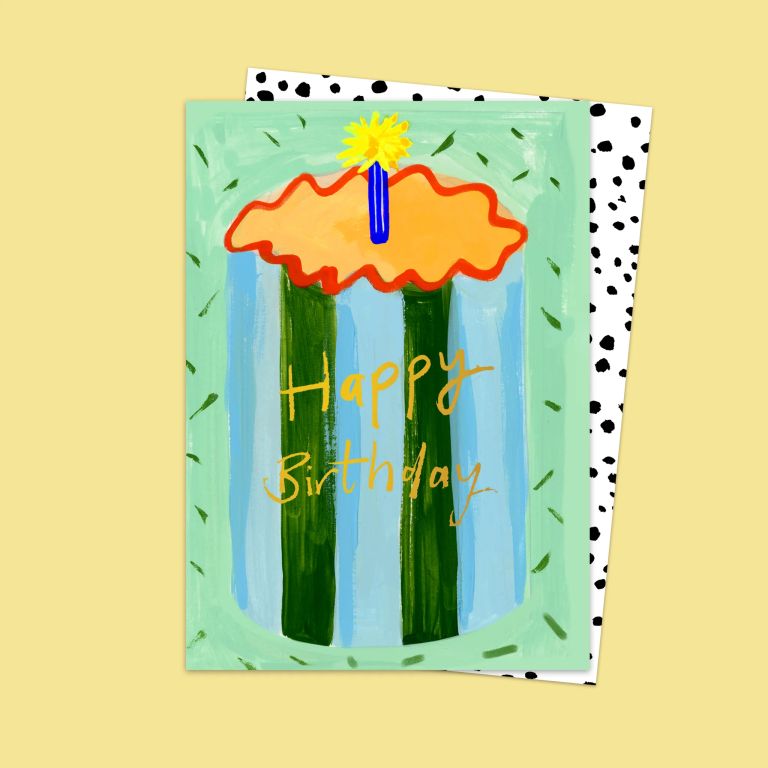 Biglietto di auguri - happy birthday torta di compleanno a strisce