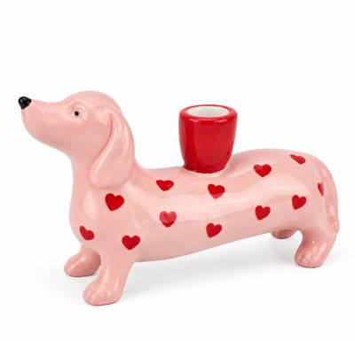 Portacandela Bassotto con Cuori - 17 cm Adorabile