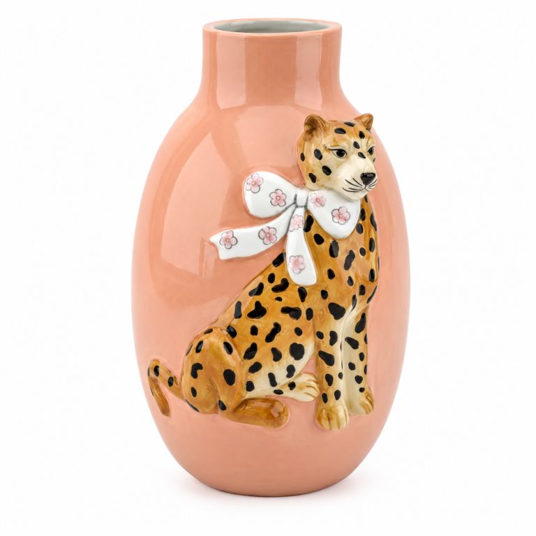 Vaso decorativo in ceramica con ghepardo tridimensionale