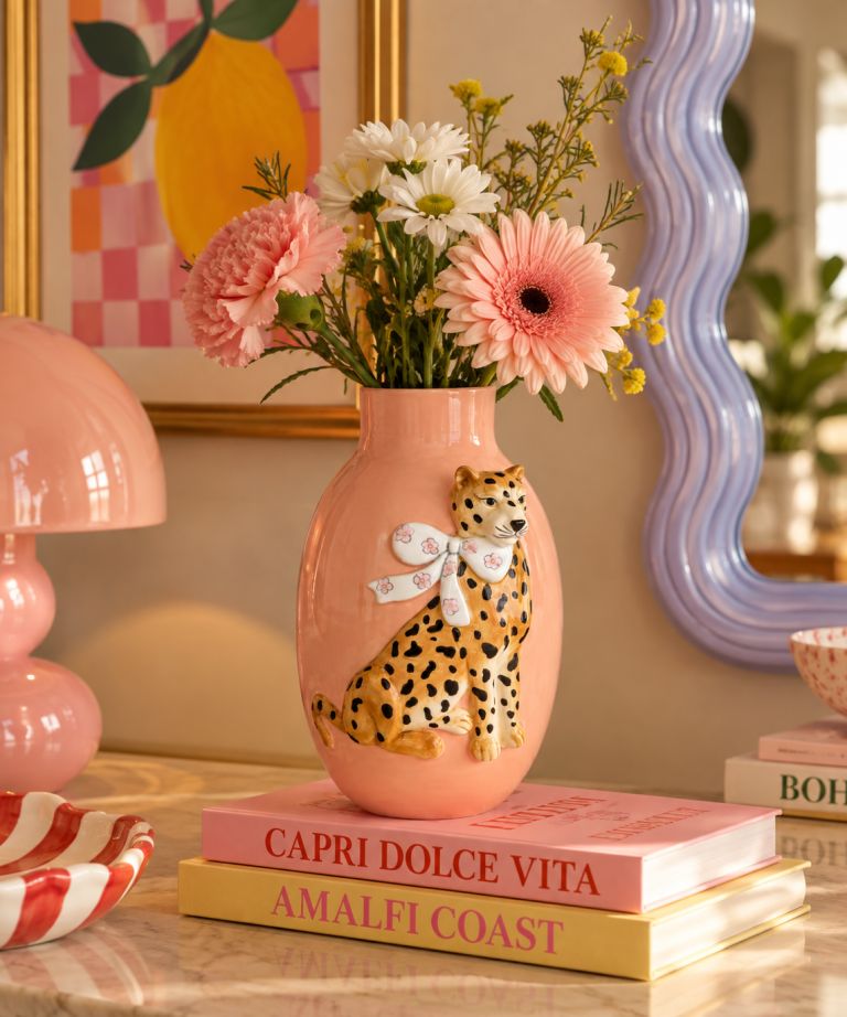 Vaso decorativo in ceramica con ghepardo tridimensionale